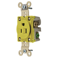 Hubbell Wiring Device-Kellems Straight Blade Devices, Receptacles, Single, Industrial Grade, 2-Pole 3-Wire Grounding, 15A 125V, 5-15R, Yellow, Single Pack, Ring Terminal. HBL5261YRT